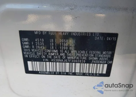 2015 Subaru Legacy 2.5I Limited z USA, uszkodzony, nr VIN 4S3BNAJ67F3062828